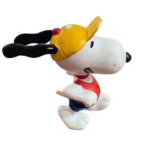 Vintage Snoopy Figurine Runner Yellow Cap Red Top Blue Shorts Hong Kong 1958 66